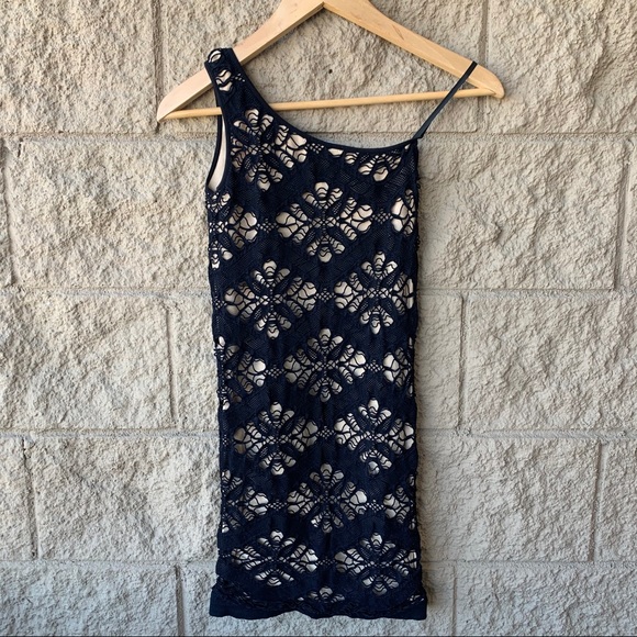 Bebe One Shoulder Crochet Slim Mini Dress - Picture 2 of 7